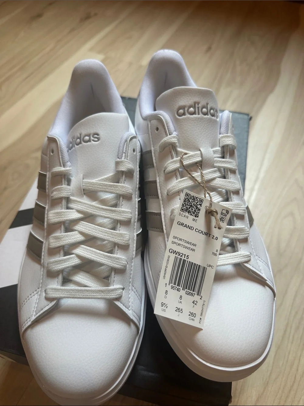 adidas White Sneakers with Gray Stripes